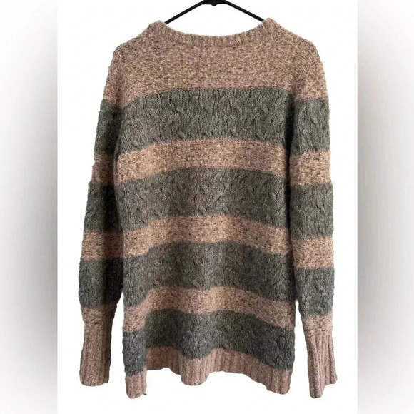Kaisely Long Sleeve Pullover Wool Blend Gray and Pink Striped Sweater Size Large - Picture 2 of 13